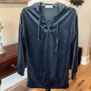 Oversized Velour Tunic Top Charcoal Gray Womens Small Hoodie Pullover